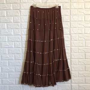 Krishna flowy brown 36” maxi dress with sequins size M elastic‎ waist (M-L)